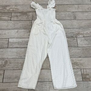 Aqua Elegant White Eyelet Jumpsuit